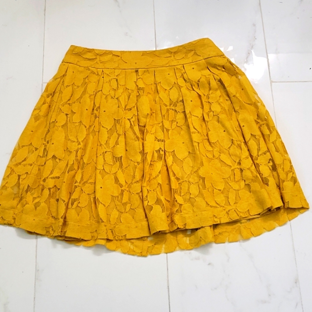 Loft  Mustard Yellow skirt with floral lace print